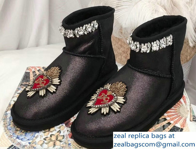 Dolce & Gabbana Heel 3cm Ankle Boots Black Crystals 03 2018